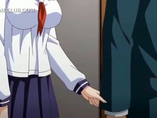 Anime vajzë në uniformë blowing i madh kokosh