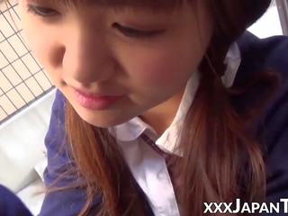 Licked and fucked hard cute Asian babe in school uniform