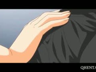 Sārts haired anime skola lelle eats dzimumloceklis par knees