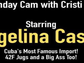 Curvy cubano angelina castro & thick latina cristi ann dildo drill & sborra!