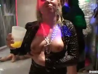 Busty horny babes sucking hard boners at party