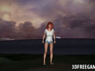 3D Redhead Babe Gets Fucked Outdoors By A Zombie